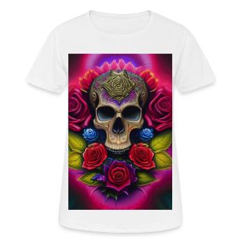 Crâne avec des roses - T-shirt respirant Femme - blanc - Devant - AI Model Female 172 dark (172cm)