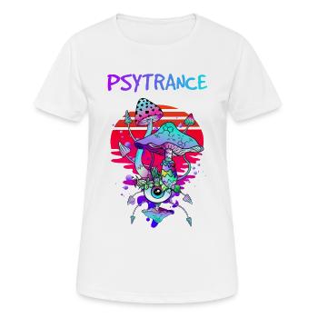 Psytrance Zauber Pilze - Retro Pilz Augen Kunst - Frauen T-Shirt atmungsaktiv - Weiß - Vorne - AI Model Female 172 dark (172cm)