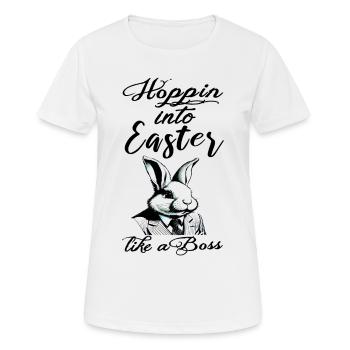 lapin de Pâques élégant avec costume et cravate - T-shirt respirant Femme - blanc - Devant - AI Model Female 172 dark (172cm)