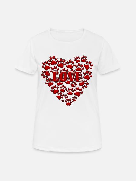 Herz aus roten Hundepfoten. Hundeliebe # - Frauen T-Shirt atmungsaktiv - Weiß
