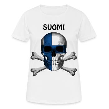 Skull Jolly Roger Pirate Flag Suomi R6Z - Women's Breathable T-Shirt - white - Front - AI Model Female 172 dark (172cm)