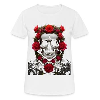 Crâne et couronne de roses rouges - T-shirt respirant Femme - blanc - Devant - AI Model Female 172 dark (172cm)