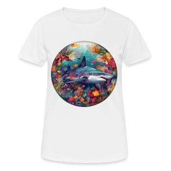 Unterwasserhai im Korallenriff Rundbild - Frauen T-Shirt atmungsaktiv - Weiß - Vorne - AI Model Female 172 dark (172cm)