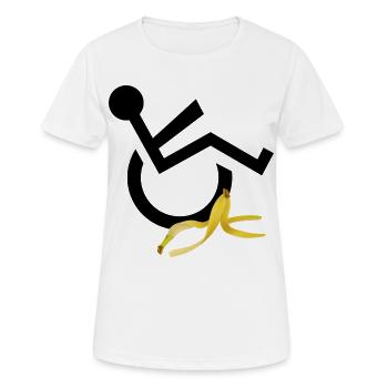 Un utilisateur de fauteuil roulant glisse sur l’humour de la banane # - T-shirt respirant Femme - blanc - Devant - AI Model Female 172 dark (172cm)