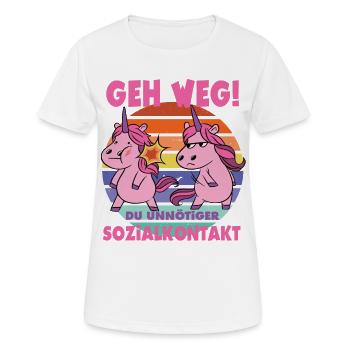 Geh weg! Unnötiger Sozialkontakt Einhorn Unicorn - Frauen T-Shirt atmungsaktiv - Weiß - Vorne - AI Model Female 172 dark (172cm)