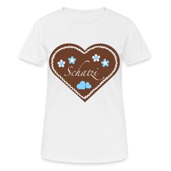 "Jahrmarkt-Liebe" Schatzi hellblau - Frauen T-Shirt atmungsaktiv - Weiß - Vorne - AI Model Female 172 dark (172cm)