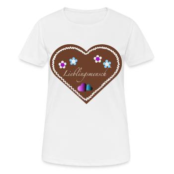 "Jahrmarkt-Liebe" Lieblingsmensch lila hellb - Frauen T-Shirt atmungsaktiv - Weiß - Vorne - AI Model Female 172 dark (172cm)