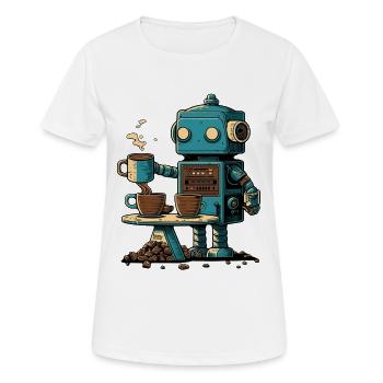 Blechroboter macht Kaffee - Frauen T-Shirt atmungsaktiv - Weiß - Vorne - AI Model Female 172 dark (172cm)