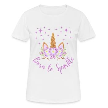 Born to sparkle - Unicorn Graphic Tee - Frauen T-Shirt atmungsaktiv - Weiß - Vorne - AI Model Female 172 dark (172cm)