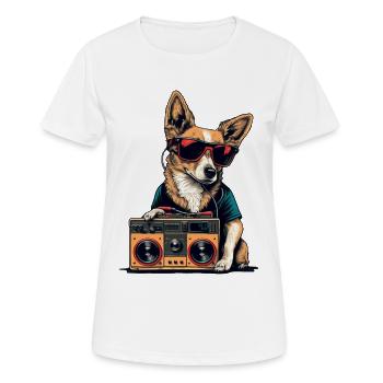 Dog with boombox and sunglasses - Women's Breathable T-Shirt - white - Front - AI Model Female 172 dark (172cm)