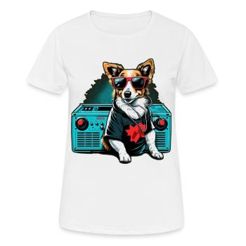 Chien avec grosse boombox et lunettes de soleil - T-shirt respirant Femme - blanc - Devant - AI Model Female 172 dark (172cm)