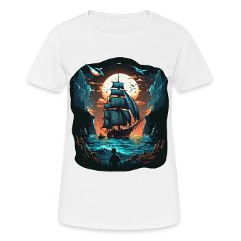 Grosses Segelschiff im Mondschein auf hoher See - Frauen T-Shirt atmungsaktiv - Weiß - Vorne - AI Model Female 172 dark (172cm)
