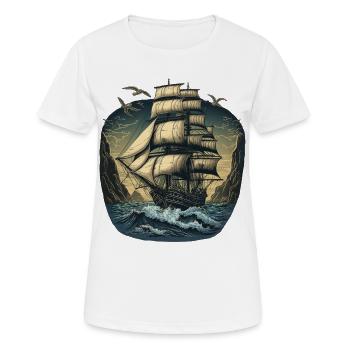 gigantic boat sails in a storm on the high seas mi - Women's Breathable T-Shirt - white - Front - AI Model Female 172 dark (172cm)