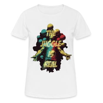 Jongleur mit Schriftzug - Frauen T-Shirt atmungsaktiv - Weiß - Vorne - AI Model Female 172 dark (172cm)
