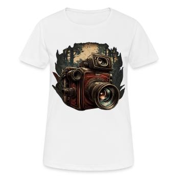 Kamera im Wald - Frauen T-Shirt atmungsaktiv - Weiß - Vorne - AI Model Female 172 dark (172cm)