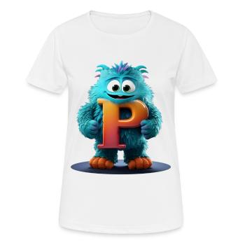 Blaues Monster mit riesigem P - Frauen T-Shirt atmungsaktiv - Weiß - Vorne - AI Model Female 172 dark (172cm)