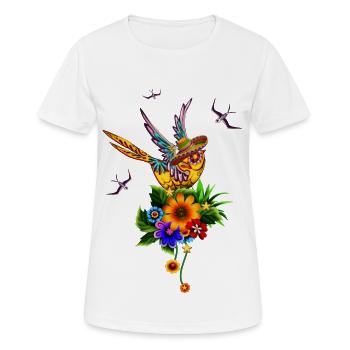 Drôle d’oiseau crâne de sucre avec chapeau - T-shirt respirant Femme - blanc - Devant - AI Model Female 172 dark (172cm)