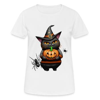 Chat d’Halloween et citrouille - T-shirt respirant Femme - blanc - Devant - AI Model Female 172 dark (172cm)