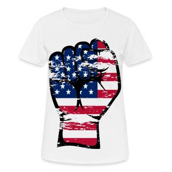 Drapeau des États-Unis Poing Main Symbole utilisé - T-shirt respirant Femme - blanc - Devant - AI Model Female 172 dark (172cm)