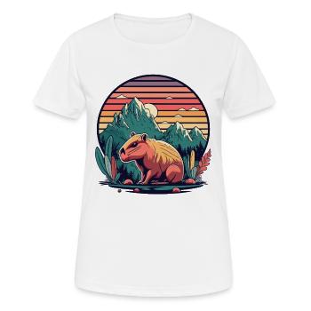 Capybara avec Retro Sunset - T-shirt respirant Femme - blanc - Devant - AI Model Female 172 dark (172cm)