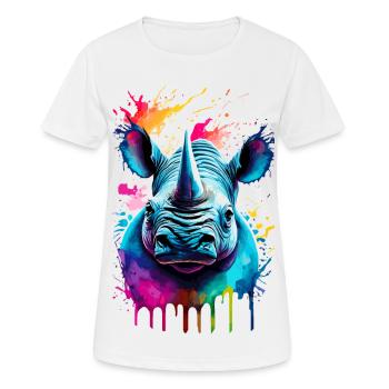 Rhinocéros coloré - Rhinocéros Rhinocéros - T-shirt respirant Femme - blanc - Devant - AI Model Female 172 dark (172cm)