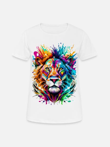 Lion coloré - Tête de lion - signe du zodiaque Lion - T-shirt respirant Femme - blanc