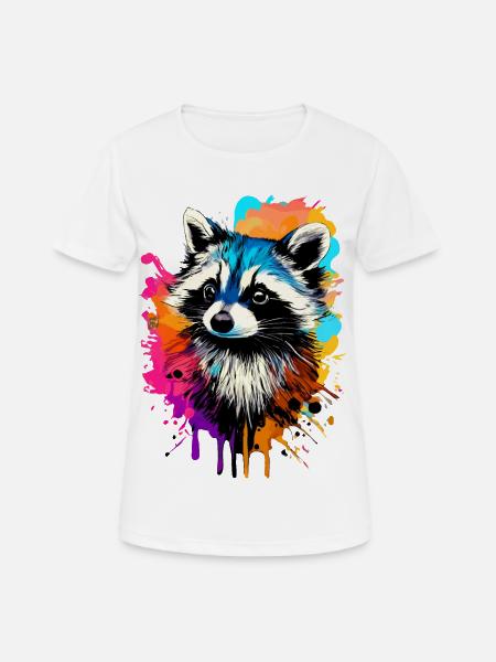 Waschbär Farbenfroh - Waschbär Raccoon - Frauen T-Shirt atmungsaktiv - Weiß
