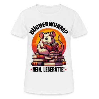 Bücherwurm? Nein, Leseratte. Süße Ratte liest Buch - Frauen T-Shirt atmungsaktiv - Weiß - Vorne - AI Model Female 172 dark (172cm)