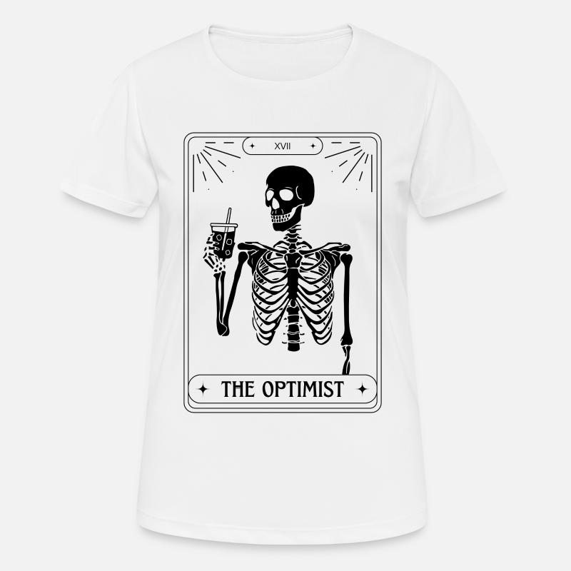 Funny Tarot Card Skeleton Coffee Optimist - Women's Breathable T-Shirt - white
