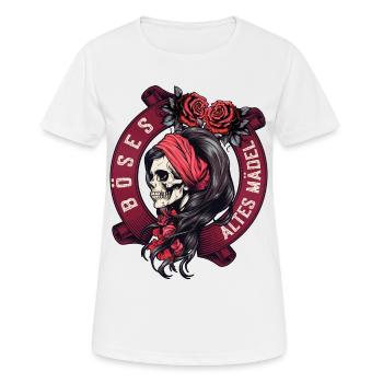 Böses Altes Mädel Bandana Rosen Schädel Totenkopf - Frauen T-Shirt atmungsaktiv - Weiß - Vorne - AI Model Female 172 dark (172cm)