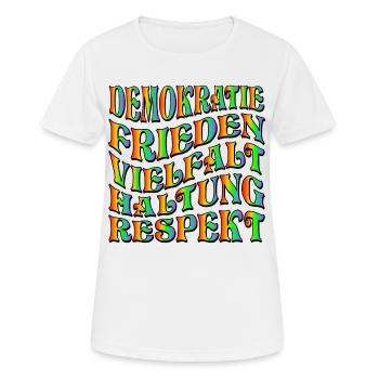 DEMOKRATIE HALTUNG - Frauen T-Shirt atmungsaktiv - Weiß - Vorne - AI Model Female 172 dark (172cm)