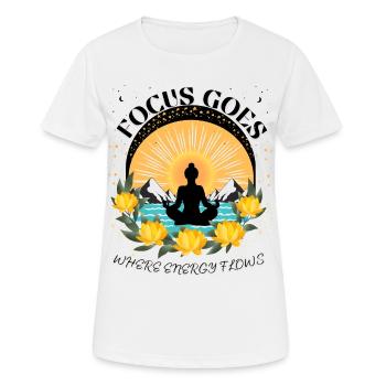 La concentration va là où l’énergie circule - Yoga Lovers - T-shirt respirant Femme - blanc - Devant - AI Model Female 172 dark (172cm)