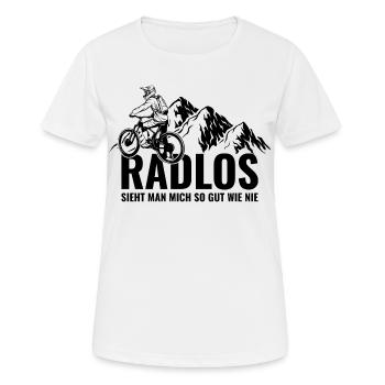 Mountainbike Radlos sieht man mich so gut wie nie  - Frauen T-Shirt atmungsaktiv - Weiß - Vorne - AI Model Female 172 dark (172cm)