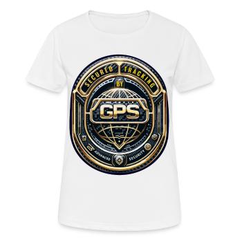 GPS-Tracking Warnaufkleber - Frauen T-Shirt atmungsaktiv - Weiß - Vorne - AI Model Female 172 dark (172cm)