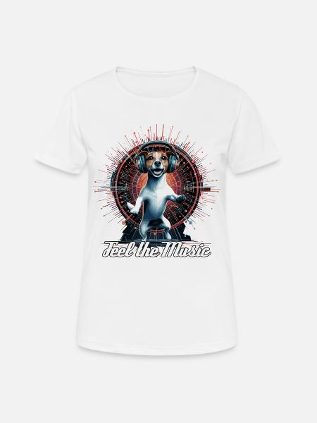 Jack Russell Terrier danse sentir la musique se passe - T-shirt respirant Femme - blanc