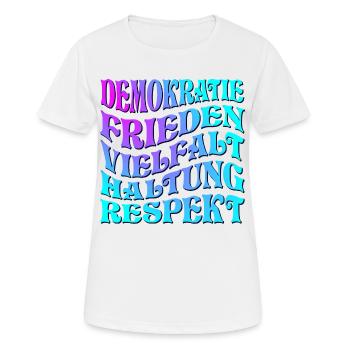 POLITIK HALTUNG - DEMOKRATIE WÄHLEN GEHEN - Frauen T-Shirt atmungsaktiv - Weiß - Vorne - AI Model Female 172 dark (172cm)