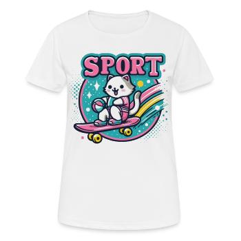 Katzensport: Skateboard-Petdesign Sport Cat  - Frauen T-Shirt atmungsaktiv - Weiß - Vorne - AI Model Female 172 dark (172cm)