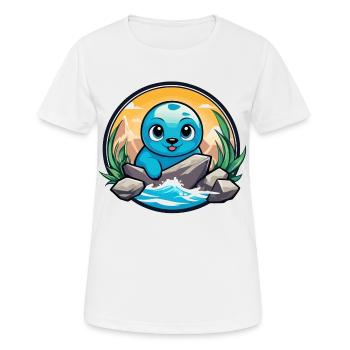 Kleine Robbe an Felsen - Frauen T-Shirt atmungsaktiv - Weiß - Vorne - AI Model Female 172 dark (172cm)