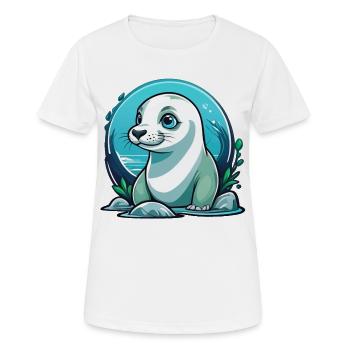 Jeune phoque en voyage de découverte - T-shirt respirant Femme - blanc - Devant - AI Model Female 172 dark (172cm)