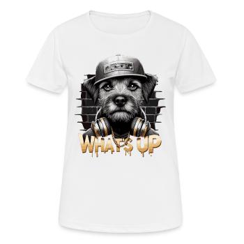 Border Terrier Was geht ab Kopfhörer Geschenk - Frauen T-Shirt atmungsaktiv - Weiß - Vorne - AI Model Female 172 dark (172cm)