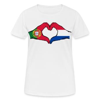 Portugal Holland Flagge Hände Herzform - Frauen T-Shirt atmungsaktiv - Weiß - Vorne - AI Model Female 172 dark (172cm)