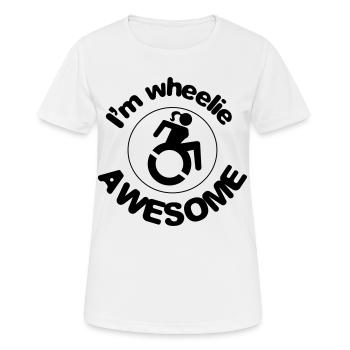 This wheelchair user is wheelie awesome # - Women's Breathable T-Shirt - white - Front - AI Model Female 172 dark (172cm)