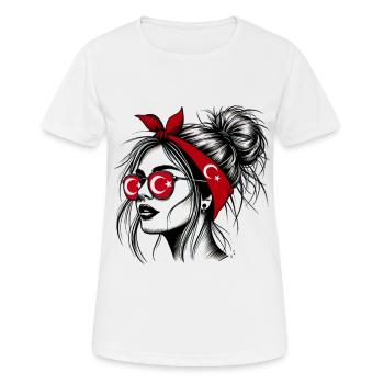 Stilvolle Türkin mit türkischem Flaggendesign - Frauen T-Shirt atmungsaktiv - Weiß - Vorne - AI Model Female 172 dark (172cm)