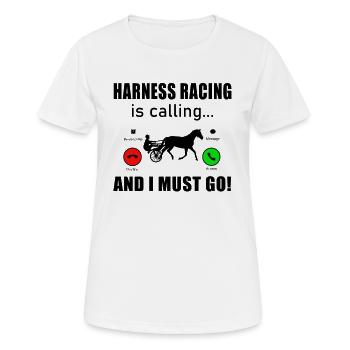 Cheval de course de trot Chevaux de course de trot IS-CALLING - T-shirt respirant Femme - blanc - Devant - AI Model Female 172 dark (172cm)