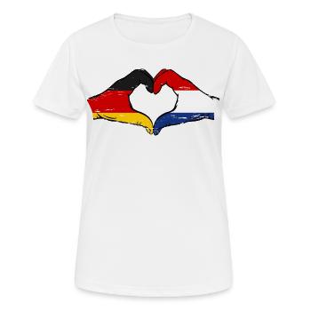 Deutschland Holland Flagge Hände Herzform used - Frauen T-Shirt atmungsaktiv - Weiß - Vorne - AI Model Female 172 dark (172cm)
