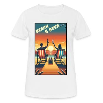 Entspannendes Strand- und Bier-Sonnenuntergangsdesign für Sommerspaß - Frauen T-Shirt atmungsaktiv - Weiß - Vorne - AI Model Female 172 dark (172cm)