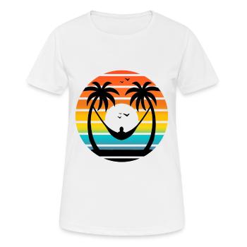 Sonnenuntergang Palmen Hängematte Entspannende Strandatmosphäre - Frauen T-Shirt atmungsaktiv - Weiß - Vorne - AI Model Female 172 dark (172cm)