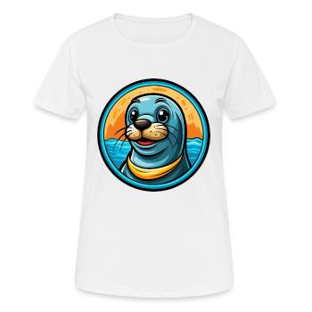 phoque coloré Kawaii dessin animé personnage Clipart Animal de compagnie - T-shirt respirant Femme - blanc - Devant - AI Model Female 172 dark (172cm)