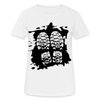 Twin Trails - Empreintes de chaussures [Noir] - T-shirt respirant Femme - blanc - Devant - AI Model Female 172 dark (172cm)