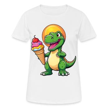 Lustiger Dino mit großer bunter Eistüte - Frauen T-Shirt atmungsaktiv - Weiß - Vorne - AI Model Female 172 dark (172cm)
